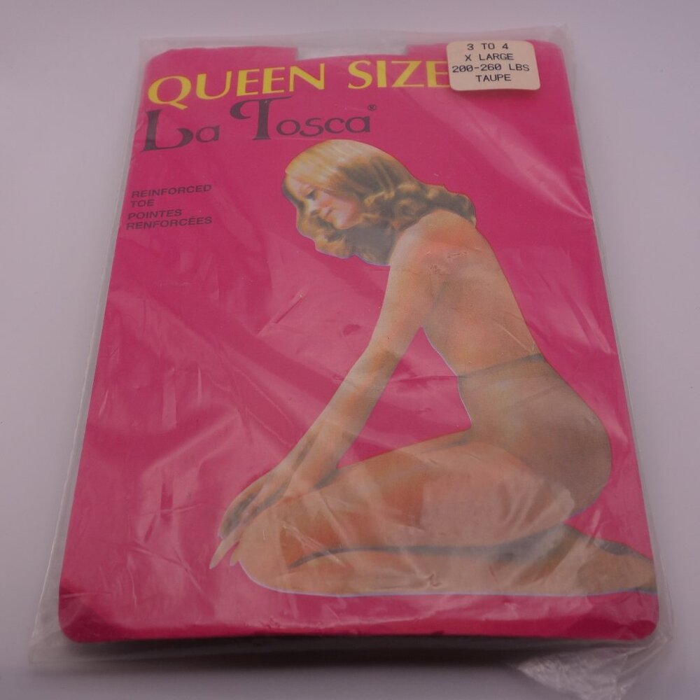 Vintage La Tosca Queen Size Reinforced Toe X LARGE 200-260 lbs. Taupe Panty Hose